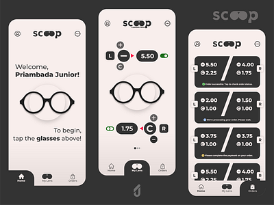 scoop 👓 — An optic store app UI/UX concept. app application apps branding design flat glasses graphic design illustration logo minimal ui uiux ux