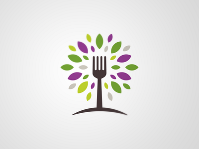 Healthy fast food brown food fork green healthy leaves logo purple restaurant salad simple tree