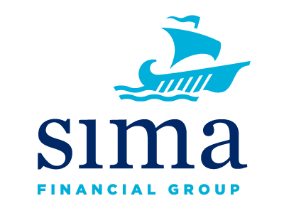 SIMA logo blue boat cyan financial flag greek iconic logo money sail sans serif serif ship water waves wealth