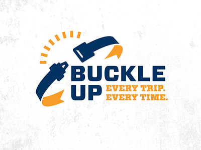 Buckle Up logo blue burst icon illustration logo navy orange public service ribbon seatbelt yellow