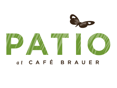 Patio at Cafe Brauer logo brown butterfly cafe dining fly food grass green lunch nature outdoor patio restaurant sans serif texture wing wings zoo