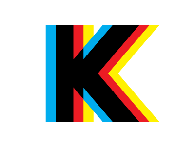 Channel K Music logo band black blur cyan electronic focus iconic initial k letter logo music overlap red registration rock type yellow