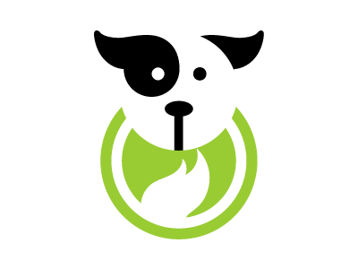 Firedog logo concept black computer computing dog ears electronics fire flame frisbee fun green installation internet it lime network networking playful pooch puppy service technology web whimsical white