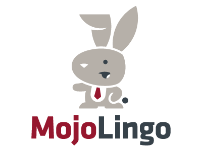 MojoLingo final logo abstract bunny character clean communication computer computing ears fluffy friendly furry iconic logo mascot play playful present presenting rabbit sans serif simple soft software speak speech talking technology tie warm web