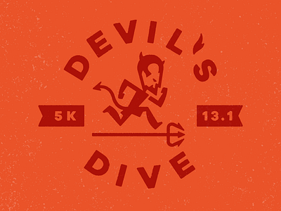 Devil's Dive Logo character circle crest design devil event fire illustration logo people pitchfork run