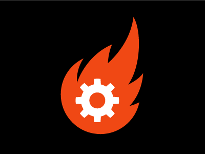 Fernandez Studio icon abstract brainstorm fire flame gear icon iconography logo orange tool work