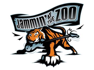 Jammin' at the Zoo logo action animal banner bite black blue cat event guitar jam logo movement music orange park rock tear tiger zoo