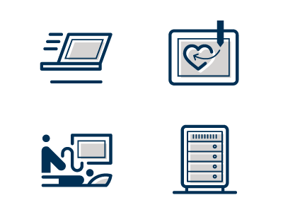 Medical Technology icons blue computer doctor figure gray health healthcare heart human iconography icons imaging laptop machine man medical medicine patient pen person screen software tan technology ultrasound