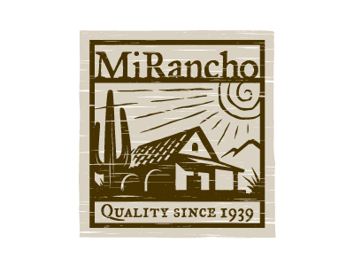 Mi Rancho logo concept authentic brown cactus distress earthy food house illustrative logo mexican natural organic ranch scene serif sun texture tortilla