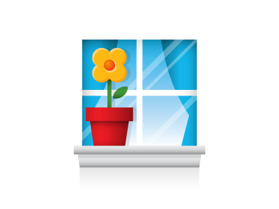 Icons WIP - 3 blue colorful curtain flower green icon illustration illustrative plant red sky window yellow