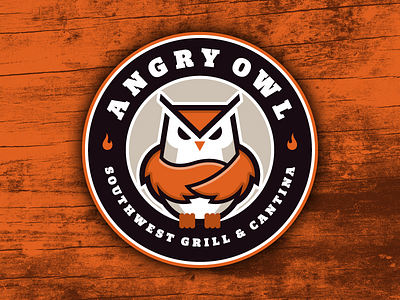 Restaurant Logo angry badge bird character circle design food identity illustration logo owl restaurant