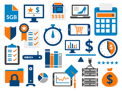 Infographic icons computer design graphs iconography icons illustration internet laptop money technology