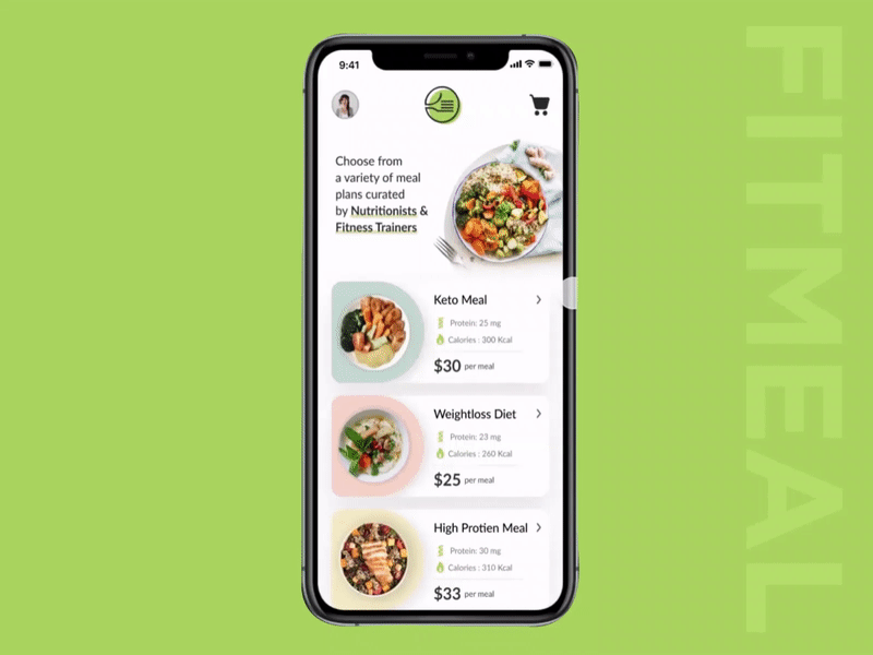 FitMeal - Healthy Food App app app design branding design food food app meal plan ui ui challenge ux