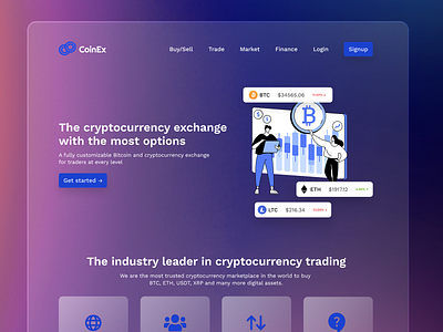 CoinEx - Bitcoin Trading Website bitcoin bitcoin exchange glassmorphism gradient trading platform ui ui challenge ux web web design webdesign website website design