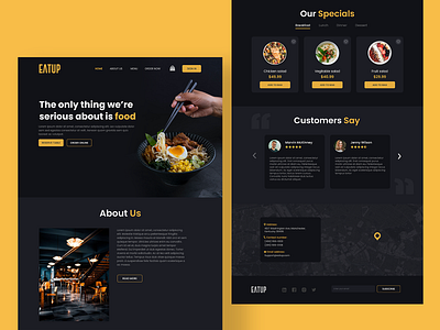 Eatup Restaurant Website black design homepage restaurant ui ui challenge ux web website yellow