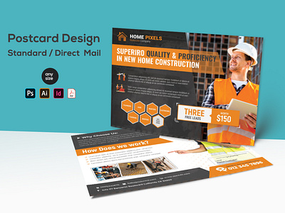 Construction Direct mail Postcard advertisement air condition construction creative creative design design direct mail engineering equipment flexible handyman improvement industrial marketing postage postcard postcard design professional repair