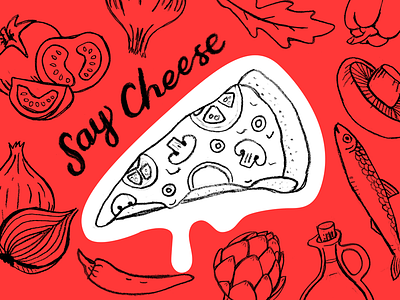 Say Cheese! illustration italia italy lettering pizza playoffs sketch sticker toppings
