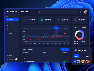 Fintech - e-wallet Admin Dark Mode Dashboard Design