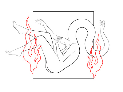 Line illustration artwork black dark fire illustraion illustrator line art lineart lines linestyle linework simple design snake woman