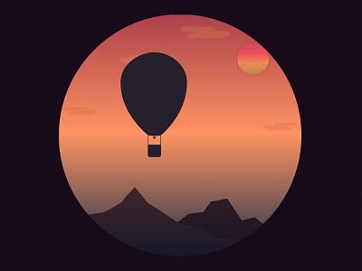 Hot Air Balloon Exp-02 dailylogochallenge design dribbble dribbleinvite flat hot air ballon illustration minimal mountains vector