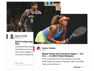 Sports News Cards design editorial football nba nfl product design sports tennis typography ui