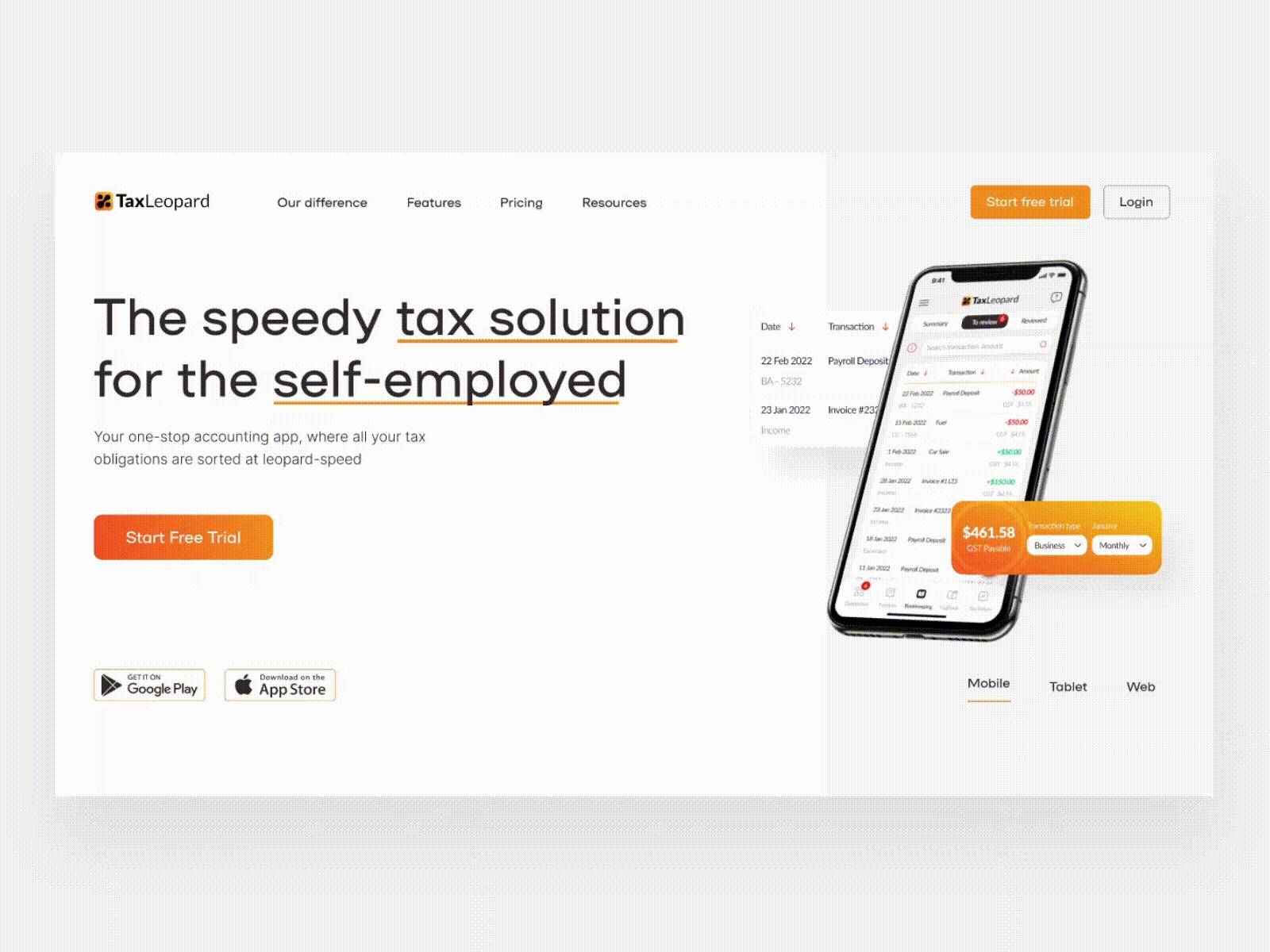 Website for Tax Leopard | Accounting app