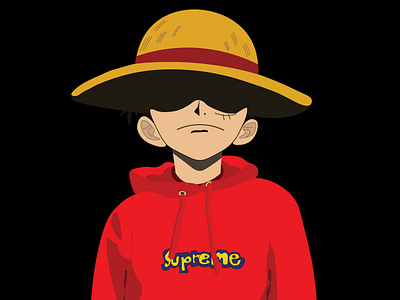 Luffy x Supreme animation design illustration one piece style supreme