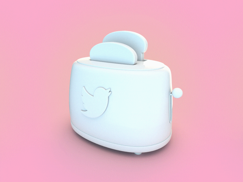 Twitter Toaster 360 animation bread c4d clay cute hashtag hdri kitchen loop pink render retro toaster twitter white