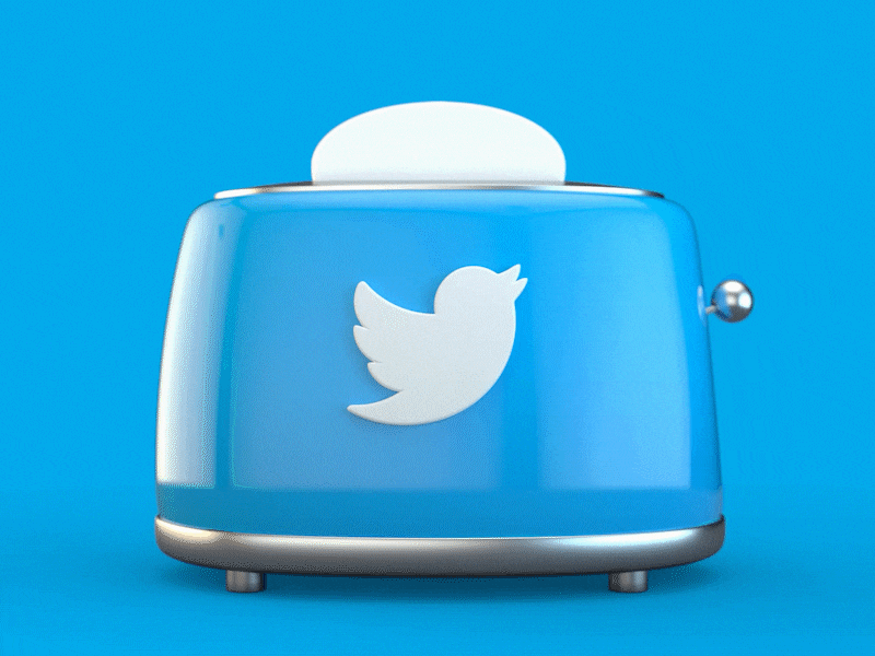 Twitter Hashtag Toaster 3d animation branding c4d chome hashtag icon logo loop minimal render tweet twitter white