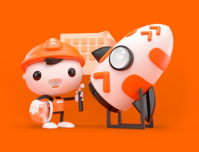 Naranjito Innovador 3d c4d character cute design innovation kawaii minimal orange render rocket space tools