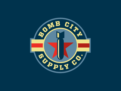 Bomb City Supply air force amarillo american blue bomb city logo plane red