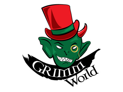 Grimm World devil goblin logo publishing house tabletop rpg vector weird text
