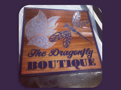 Dragonfly Boutique branding logo sign typography woodworking