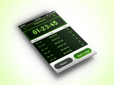 Stopwatch app dark green iphone mobile stopwatch ui