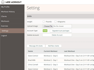 workout app. UI - Setting app design interface profile setting tags ui web web application workout