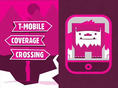 T-Mobile Coverage Crossing app design big foot character design game design illustration magenta monster pink post sign t mobile yeti