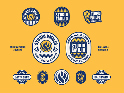Studio Emilio badge branding brandkit california design graphic design identity logo logos mark mindfulness pilates surfing typography