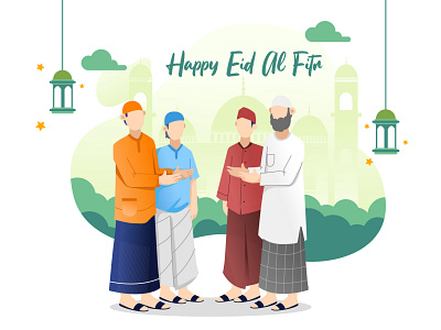Happy Eid Al Fitr banner design eid eid mubarak illustraion illustration illustrator landing page landingpage people ramadhan template vector website