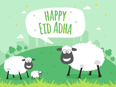 Happy Eid Adha - Vector Greeting Card Illustration With Sheep