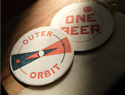 Outer Orbit Pogs brand design branding coaster design illustration logo mid century modern pinball pogs restaurant san francisco space spaceship