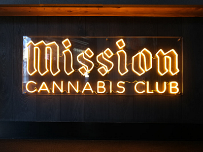 Mission cannabis club neon 420 bar cannabis club graphic design interior design logo mission neon restaurant san francisco script signage smoke tree weed