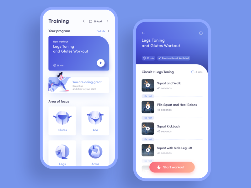 Workout Pages for Fitness App by Ngoc Dang on Dribbble