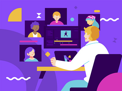 Remote Meeting & Working Illustration Concept character flat illustration illustration illustrations meeting people purple remote vector vector illustration work working