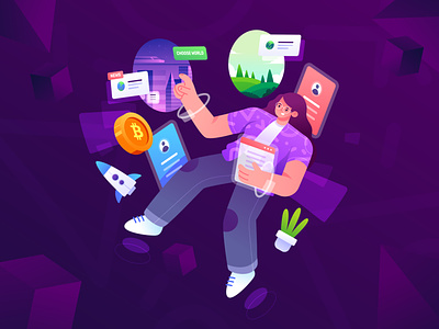 The world of Metaverse bitcoin character crypto flat illustration illustration illustrations metaverse modern nft purple technology virtual reality vr
