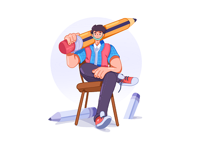 Character with Pencil Illustration Concept character creative drawing flat illustration graphic design illustration illustrations man pencil vector illustration work