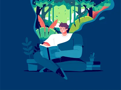 Reading Book Illustration Concept best book character flat illustration floral forest graphic design illustration illustrations imagination knowledge read reading vector illustration