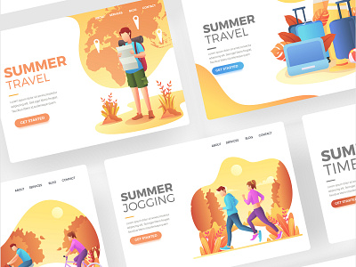 Summer Landing Page Template Collection flat illustration gradient illustration illustration kit illustrations landing page summer ui vector vector illustration