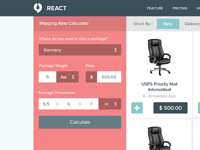 Shipping Rate Calculator calculator shipping shopping ui ux webapp