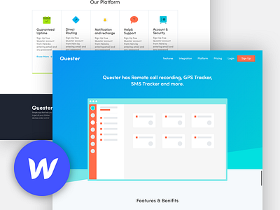 Quester website template for Webflow. landing page quester template webflow