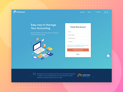Signup screen of Bearbook accounting bearbook create account sass signup